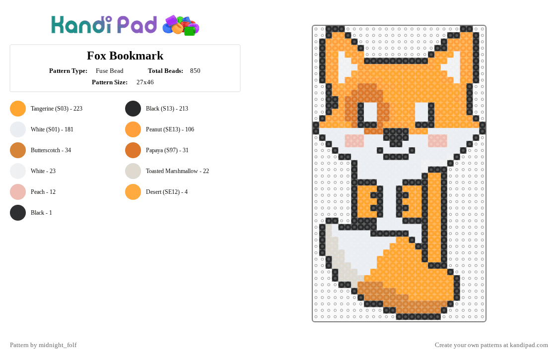 Fox Bookmark - Fuse Bead Pattern by midnight_folf on Kandi Pad - orange,fox,bookmark,cute