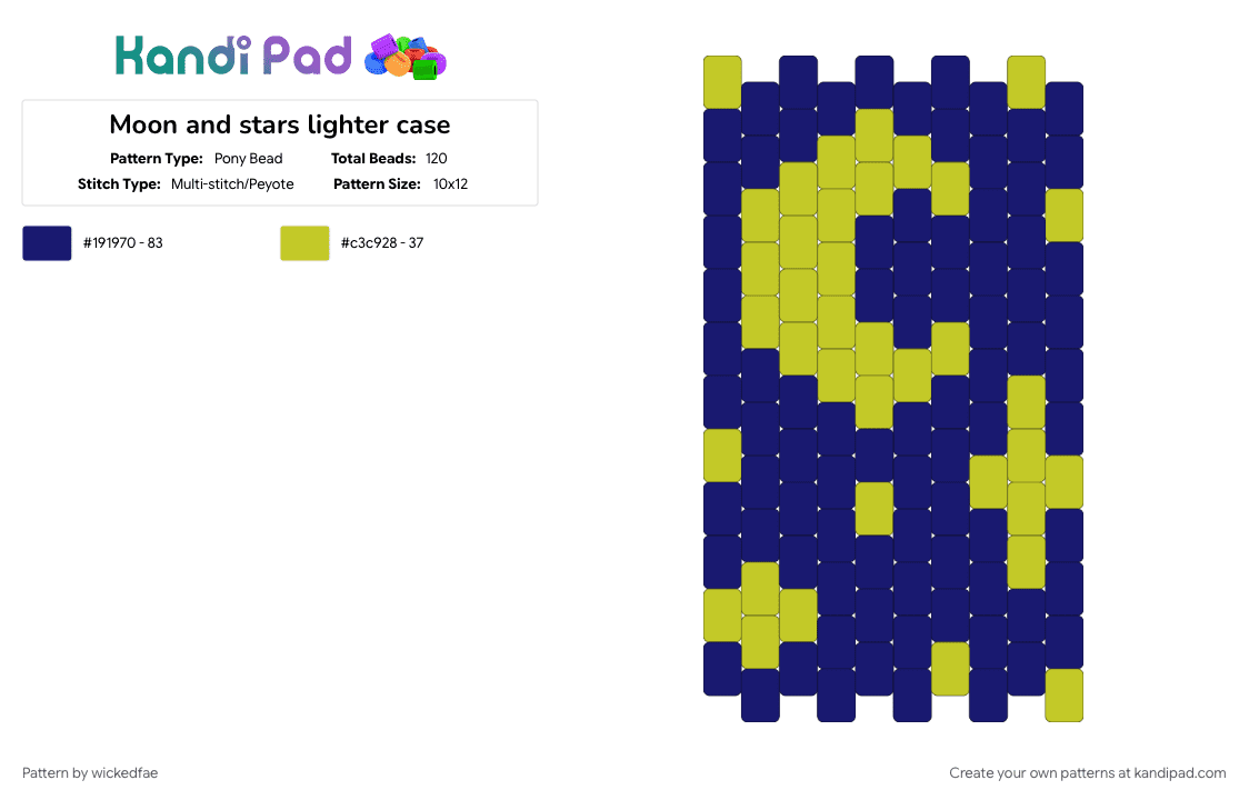 Moon and stars lighter case - Pony Bead Pattern by wickedfae on Kandi Pad - green, purple