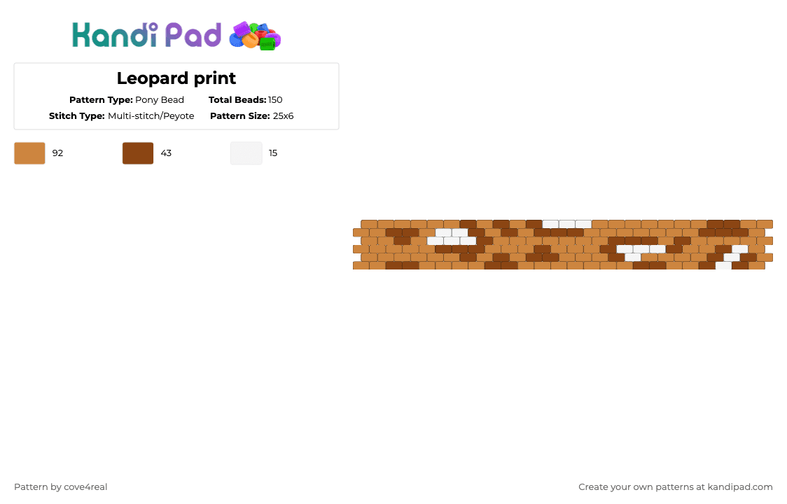 Leopard print - Pony Bead Pattern by cove4real on Kandi Pad - orange,red,animal,cat,leopard,cuff,brown,yellow,white