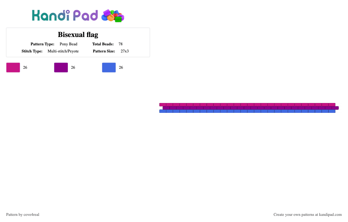 Bisexual flag - Pony Bead Pattern by cove4real on Kandi Pad - pink,blue,lgbtq,bisexual,flag,lgbt,bi,hazbin,vox