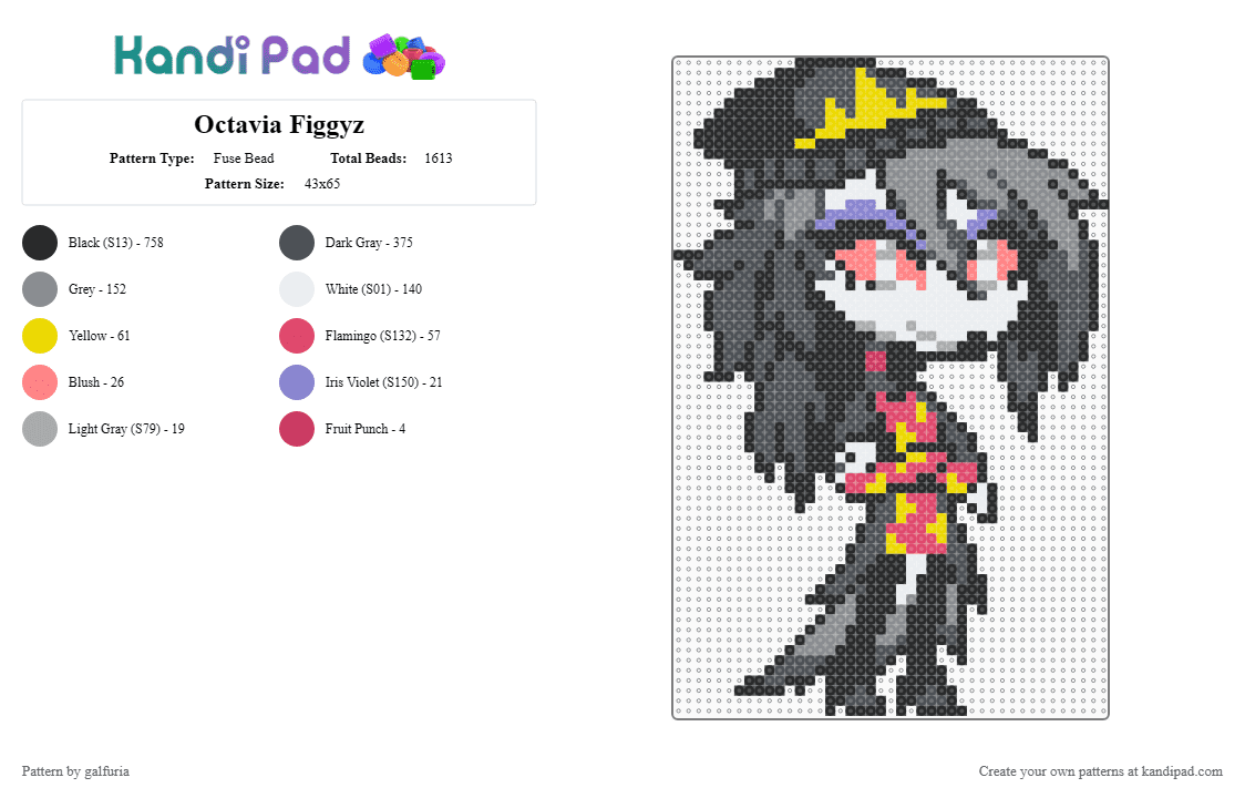 Octavia Figgyz - Fuse Bead Pattern by galfuria on Kandi Pad - black,gray