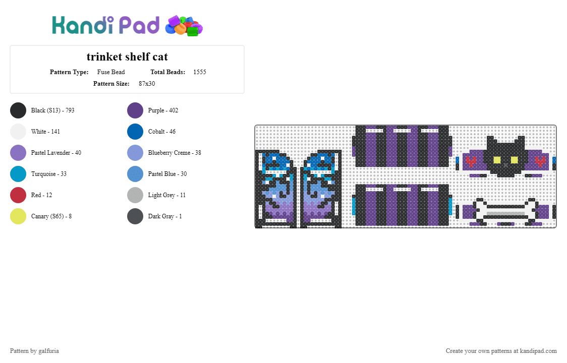 trinket shelf cat - Fuse Bead Pattern by galfuria on Kandi Pad - black, blue, light blue, purple
