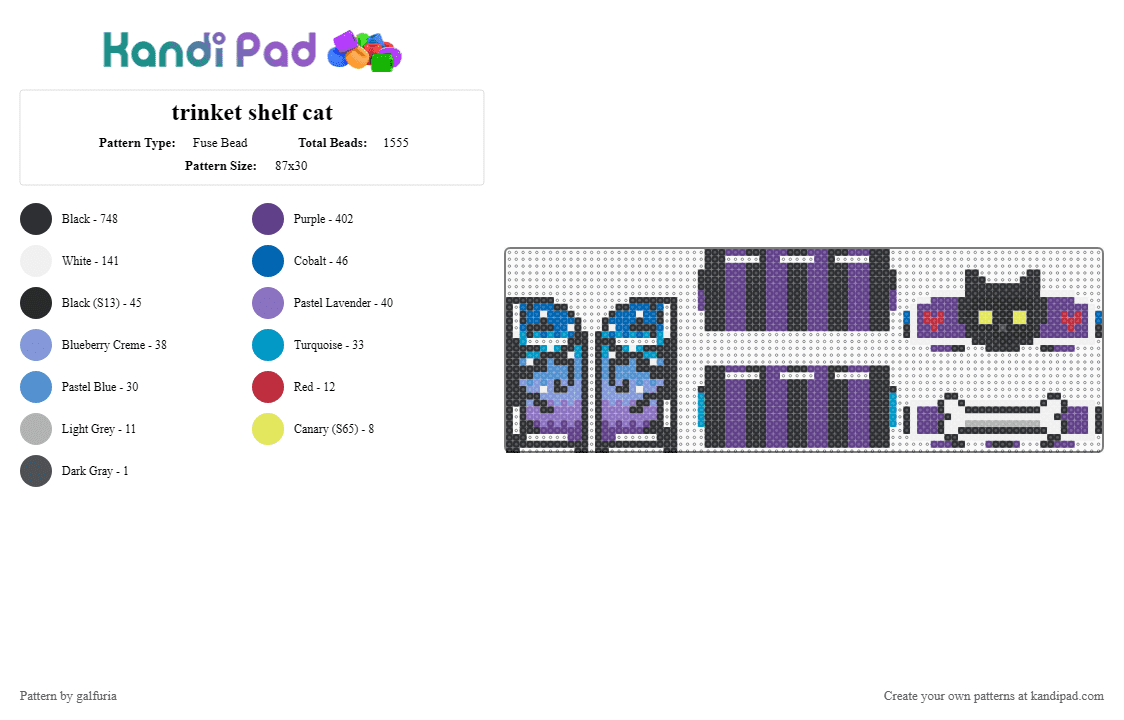 trinket shelf cat - Fuse Bead Pattern by galfuria on Kandi Pad - black,purple,light blue,blue