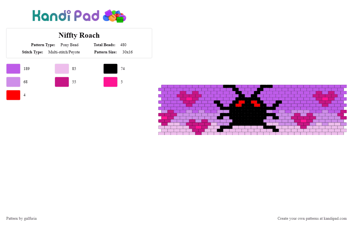 Niffty Roach - Pony Bead Pattern by galfuria on Kandi Pad - pink,niffty,hazbin hotel,hazbin,roach,cockroach,clean it up,nifty,hearts