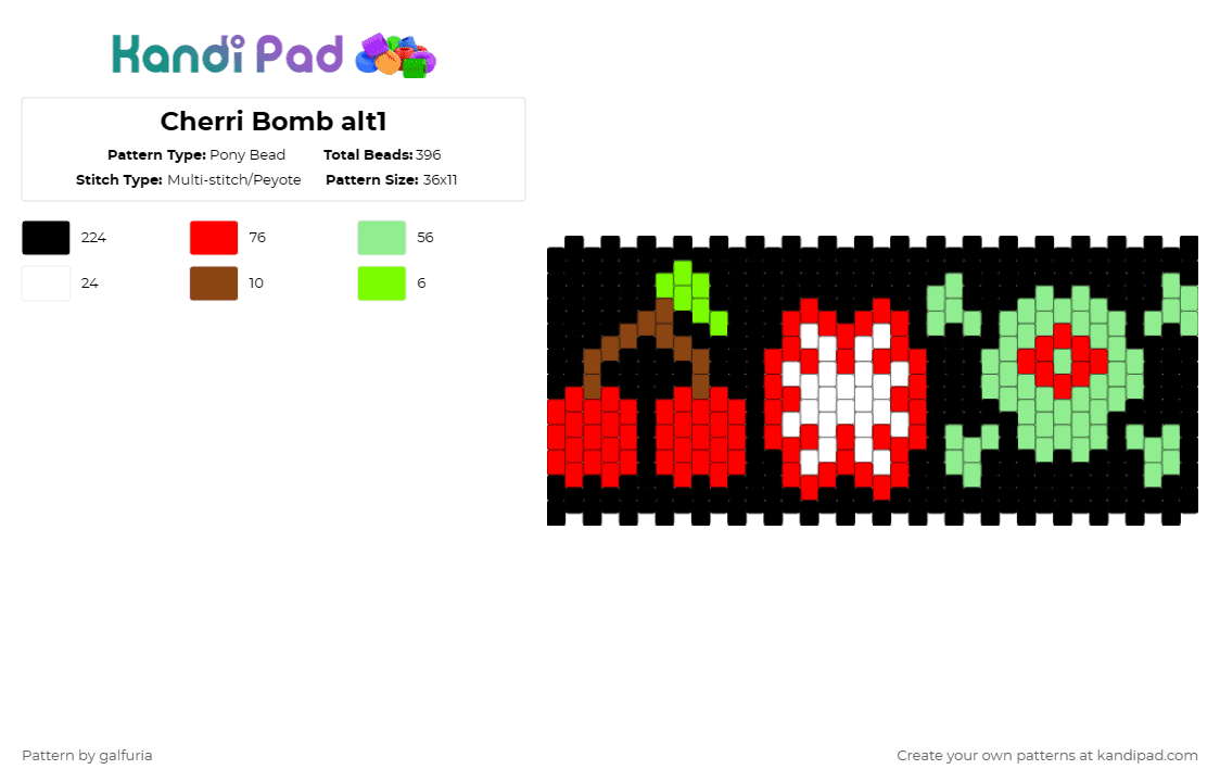 Cherri Bomb alt1 - Pony Bead Pattern by galfuria on Kandi Pad - black,red,teal,cherri bomb,cherri,cherry,skull,hazbin,hazbin hotel,explosion