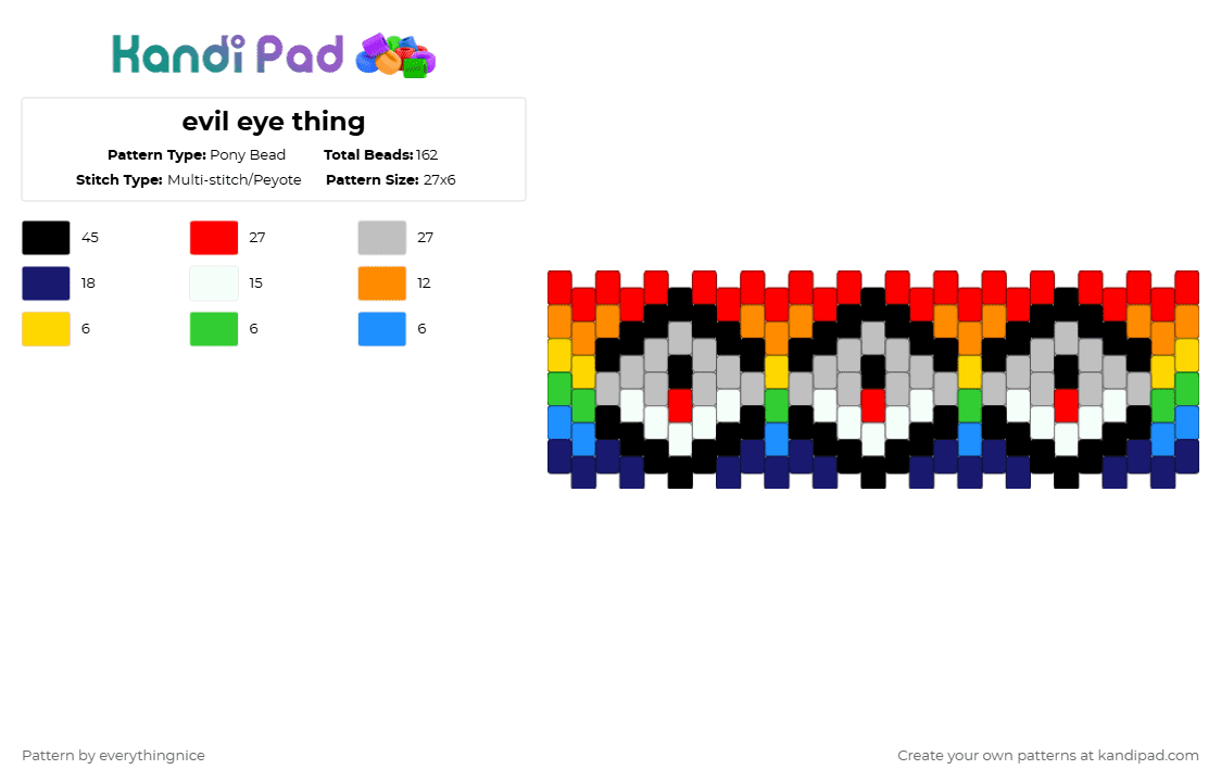 evil eye thing - Pony Bead Pattern by everythingnice on Kandi Pad - red,beige,purple,rainbow,eye,eyes,creepy,colorful,peyote,cuff