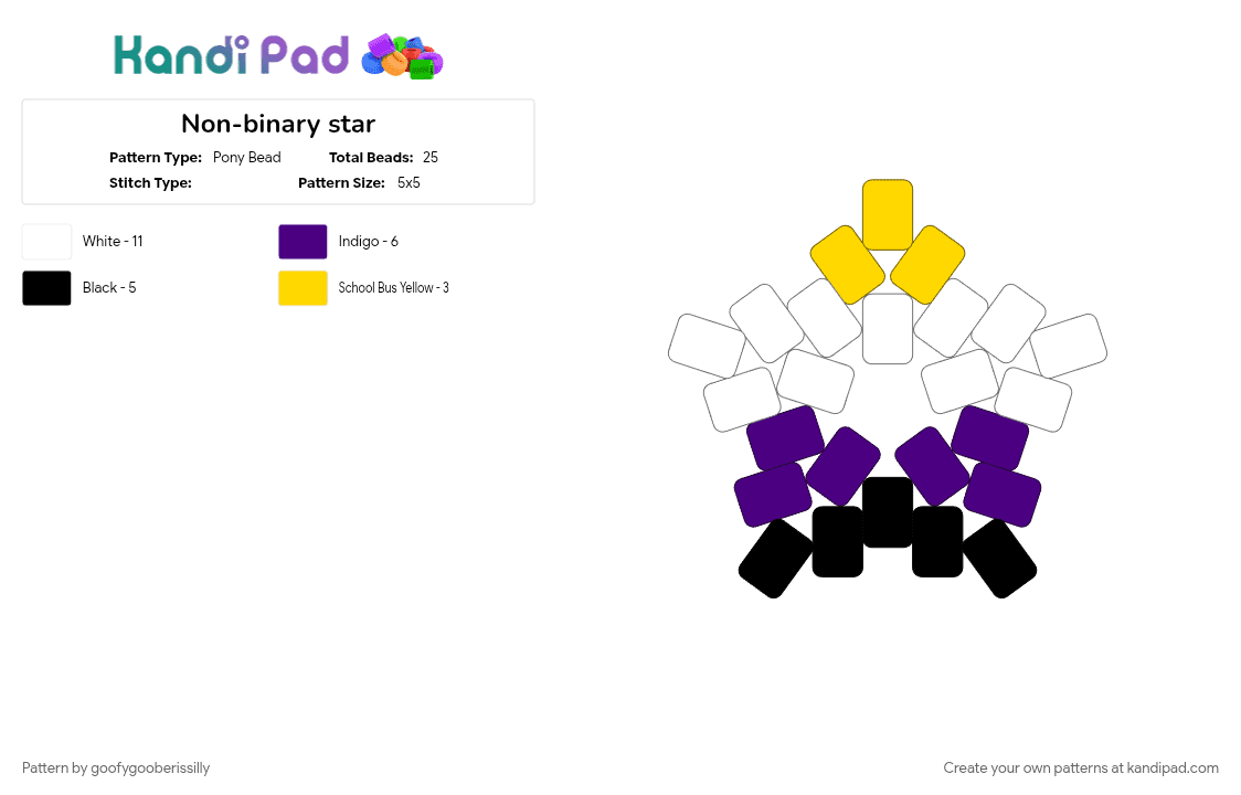 Non-binary star - Pony Bead Pattern by goofygooberissilly on Kandi Pad - black, nonbinary, purple, star, white, yellow
