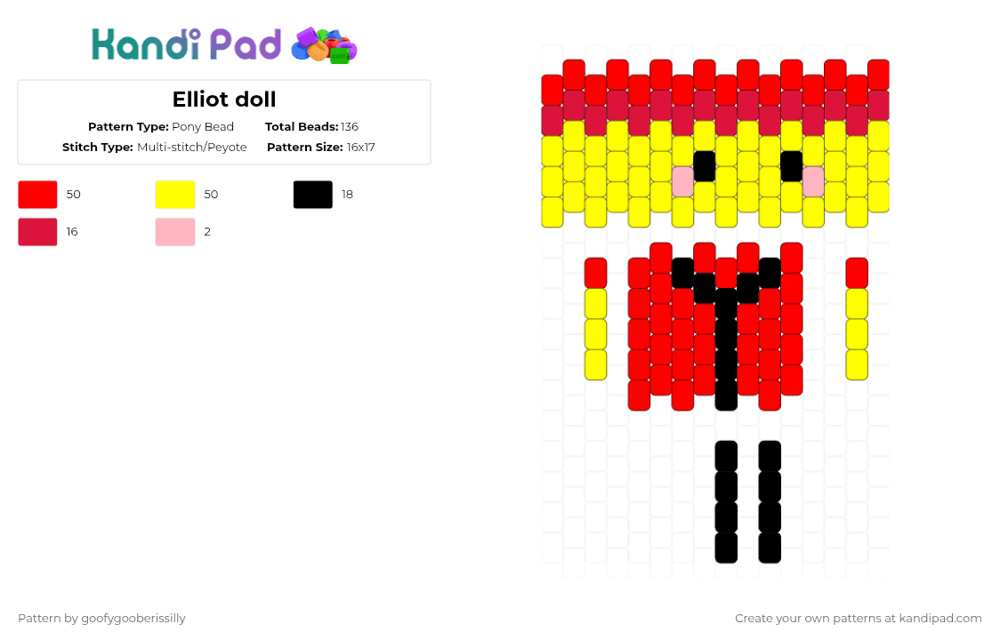 Elliot doll - Pony Bead Pattern by goofygooberissilly on Kandi Pad - red,yellow,doll,roblox