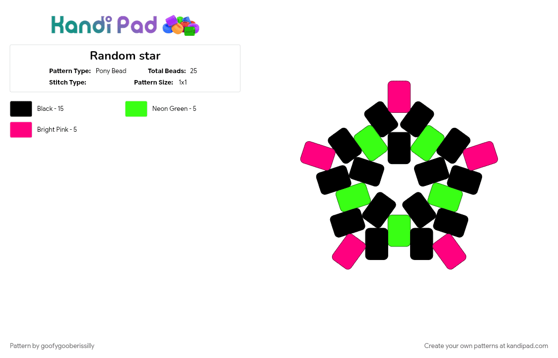 Random star - Pony Bead Pattern by goofygooberissilly on Kandi Pad - black, green, idk, pink, star