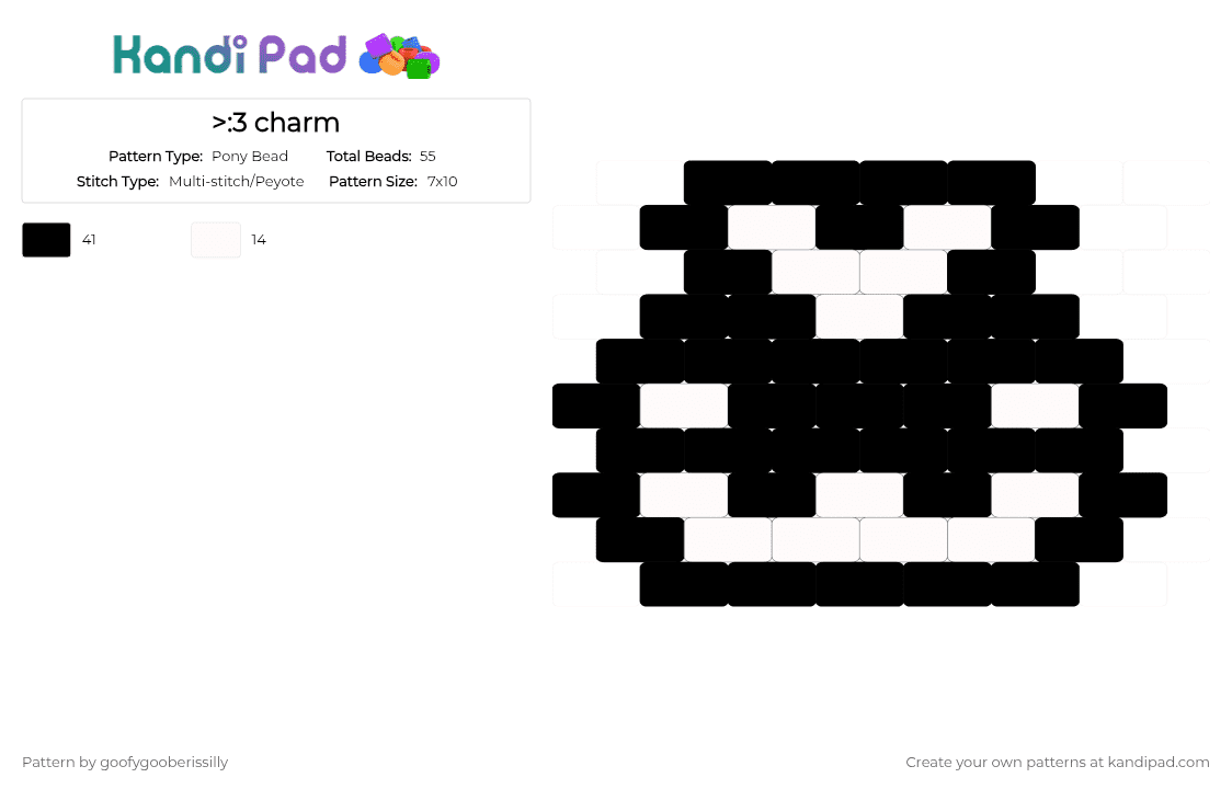 >:3 charm - Pony Bead Pattern by goofygooberissilly on Kandi Pad - 3, black, face, funny, goofy, white