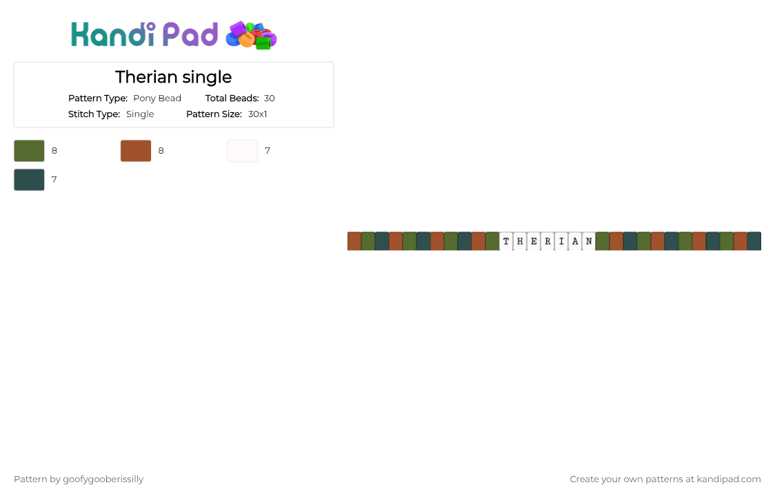 Therian single - Pony Bead Pattern by goofygooberissilly on Kandi Pad - gold,red,therian,furry,brown,blue,green,single,paws