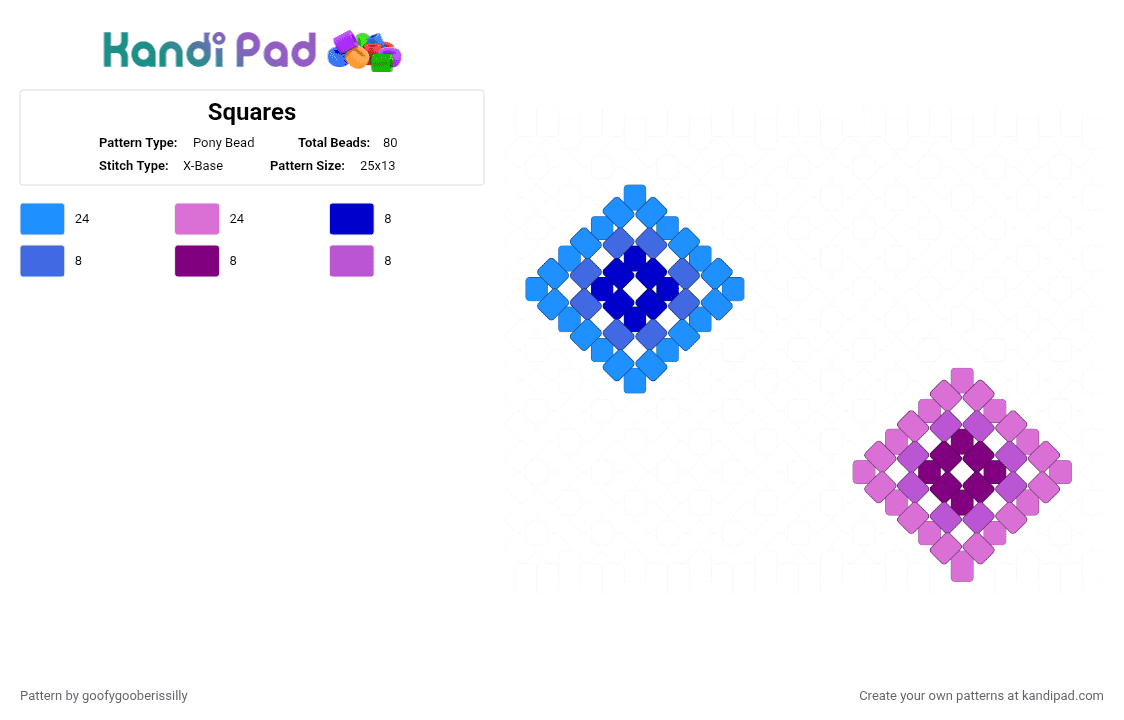 Squares - Pony Bead Pattern by goofygooberissilly on Kandi Pad - light blue,pink,square,blue,purple,colors
