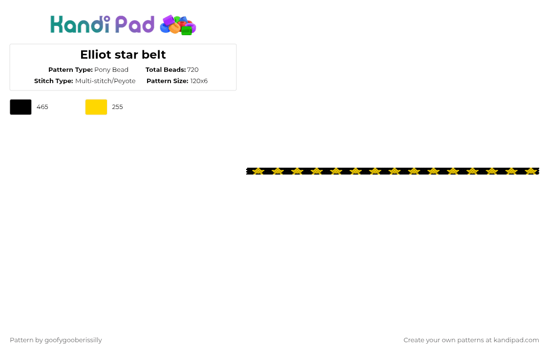 Elliot star belt - Pony Bead Pattern by goofygooberissilly on Kandi Pad - black,yellow
