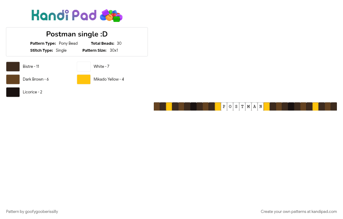 Postman single :D - Pony Bead Pattern by goofygooberissilly on Kandi Pad - a nostalgic hangout game, brown, postman, single, yellow