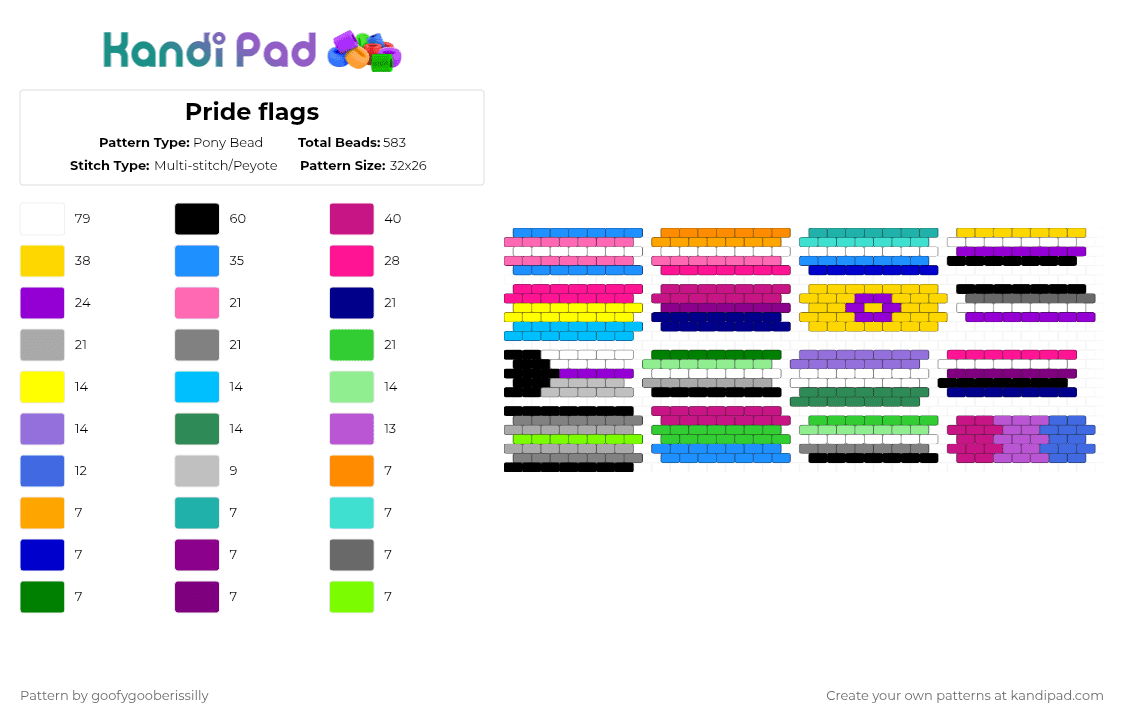 Pride flags - Pony Bead Pattern by goofygooberissilly on Kandi Pad - colorful, green, pink, purple