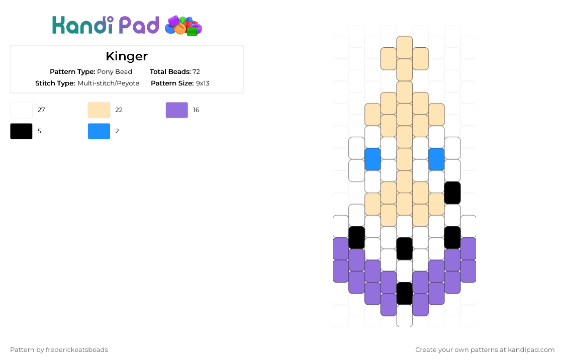 Kinger - Pony Bead Pattern by frederickeatsbeads on Kandi Pad - beige, purple
