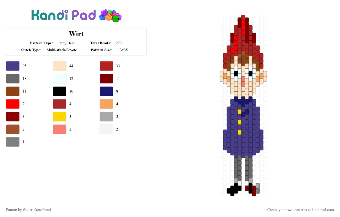 Wirt - Pony Bead Pattern by frederickeatsbeads on Kandi Pad - beige, purple, red