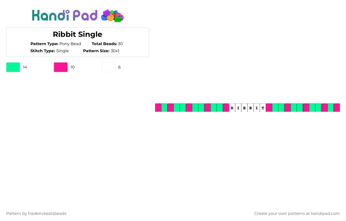 Ribbit Single - Pony Bead Pattern by frederickeatsbeads on Kandi Pad - pink,teal,ribbit,tadc,the amazing digital circus