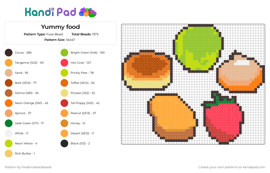 Yummy food - Fuse Bead Pattern by frederickeatsbeads on Kandi Pad - brown,green,orange,red