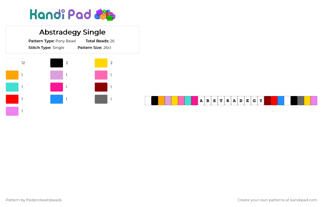 Abstradegy Single - Pony Bead Pattern by frederickeatsbeads on Kandi Pad - white,pink,light blue,colorful