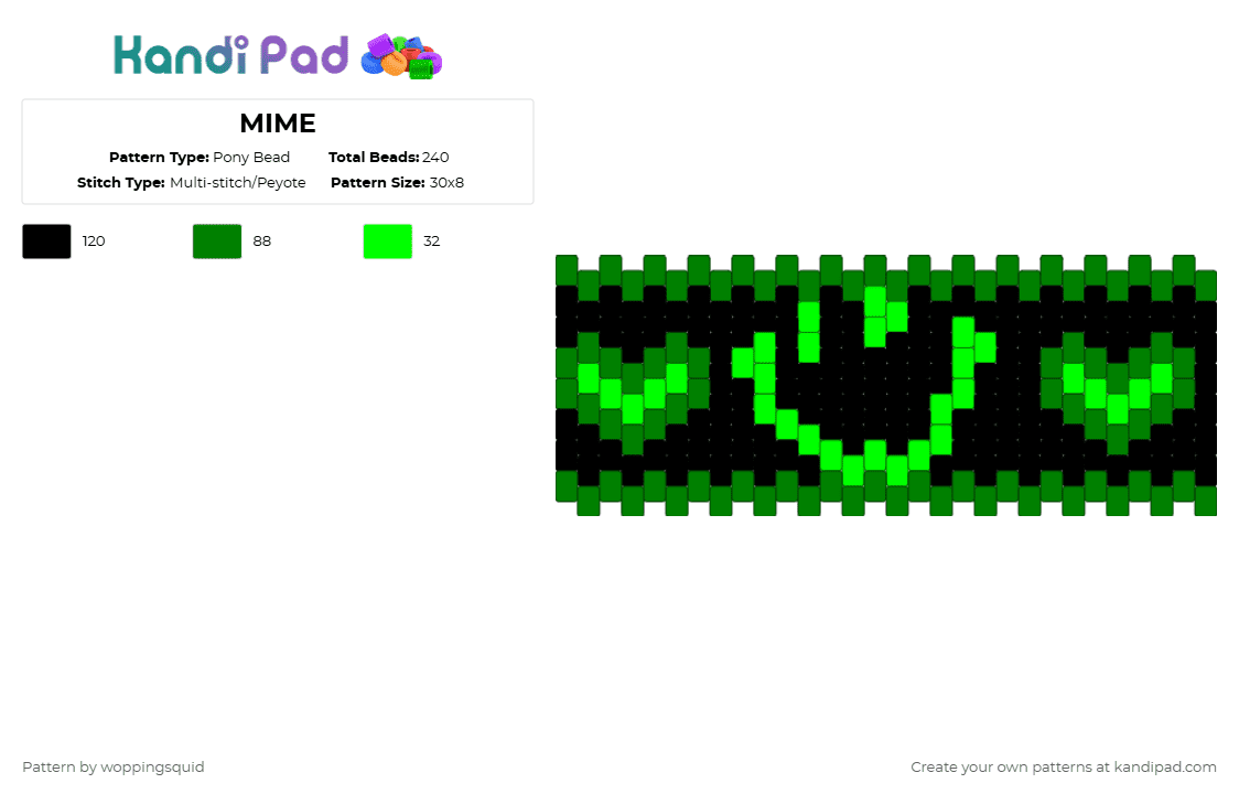 MIME - Pony Bead Pattern by woppingsquid on Kandi Pad - green,black,grace roblox,grace,mime,mime grace