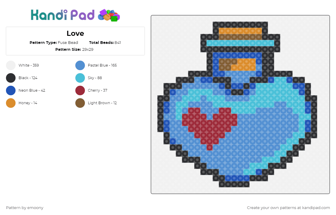 Love - Fuse Bead Pattern by emoony on Kandi Pad - white,light blue