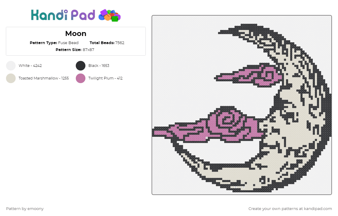 Moon - Fuse Bead Pattern by emoony on Kandi Pad - white,beige