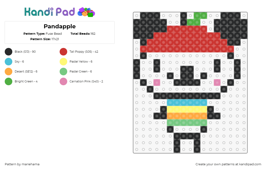 Pandapple - Fuse Bead Pattern by mariehama on Kandi Pad - pandapple,sanrio,character,cute,animal,fruit,green apple,vibrant,colorful