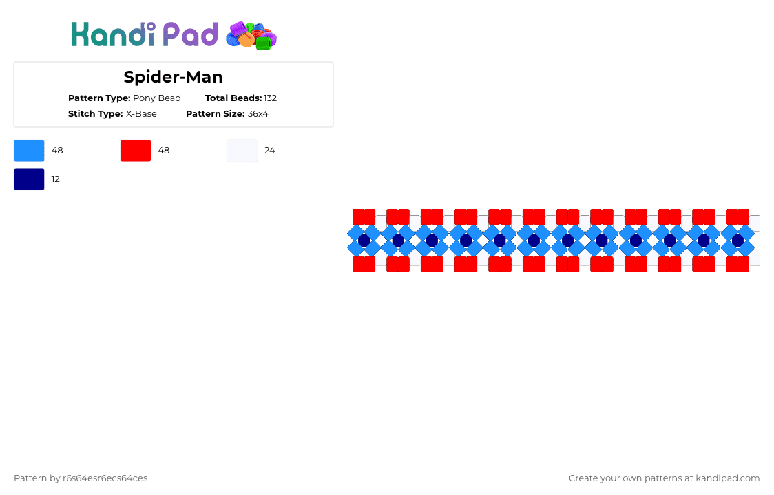 Spider-Man - Pony Bead Pattern by r6s64esr6ecs64ces on Kandi Pad - light blue,red