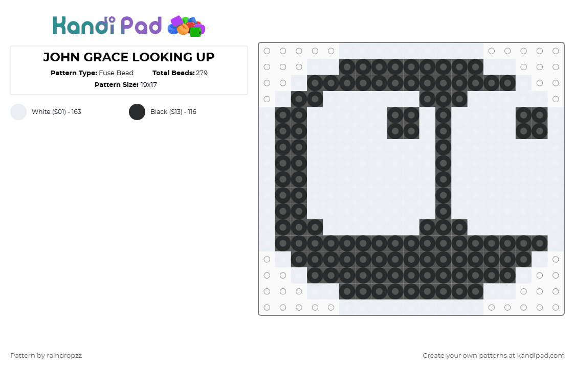 JOHN GRACE LOOKING UP - Fuse Bead Pattern by raindropzz on Kandi Pad - white,black,roblox,grace