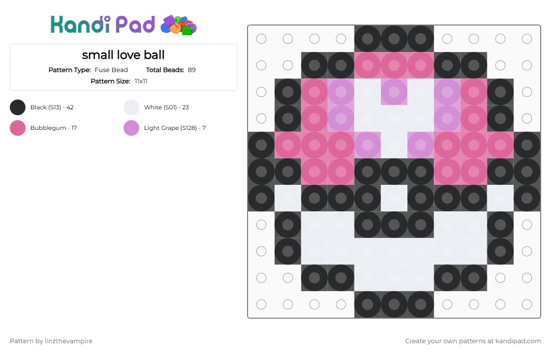 small love ball - Fuse Bead Pattern by linzthevampire on Kandi Pad - white,pink