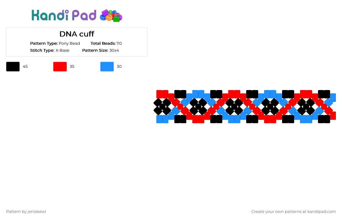 DNA cuff - Pony Bead Pattern by jeniskewl on Kandi Pad - light blue, red
