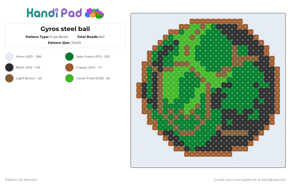 Gyros steel ball (sbr) - Fuse Bead Pattern by temmie on Kandi Pad - tan,green