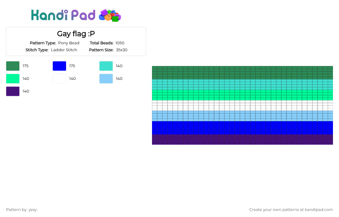 Gay flag :P - Pony Bead Pattern by -ruv- on Kandi Pad - light blue,purple