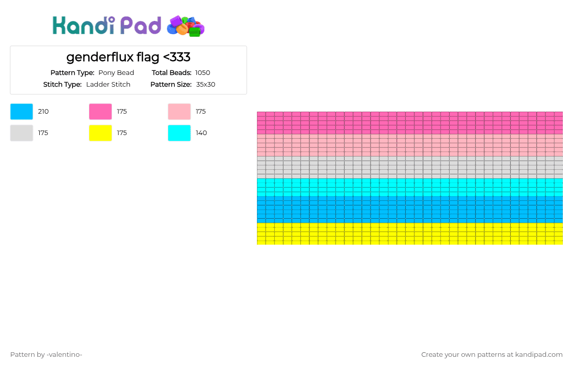 genderflux flag - Pony Bead Pattern by -ruv- on Kandi Pad - pink,light blue
