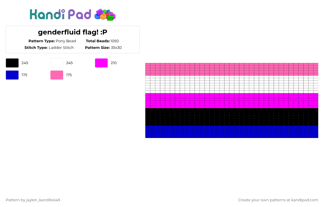 genderfluid flag! :P - Pony Bead Pattern by -ruv- on Kandi Pad - pink,purple