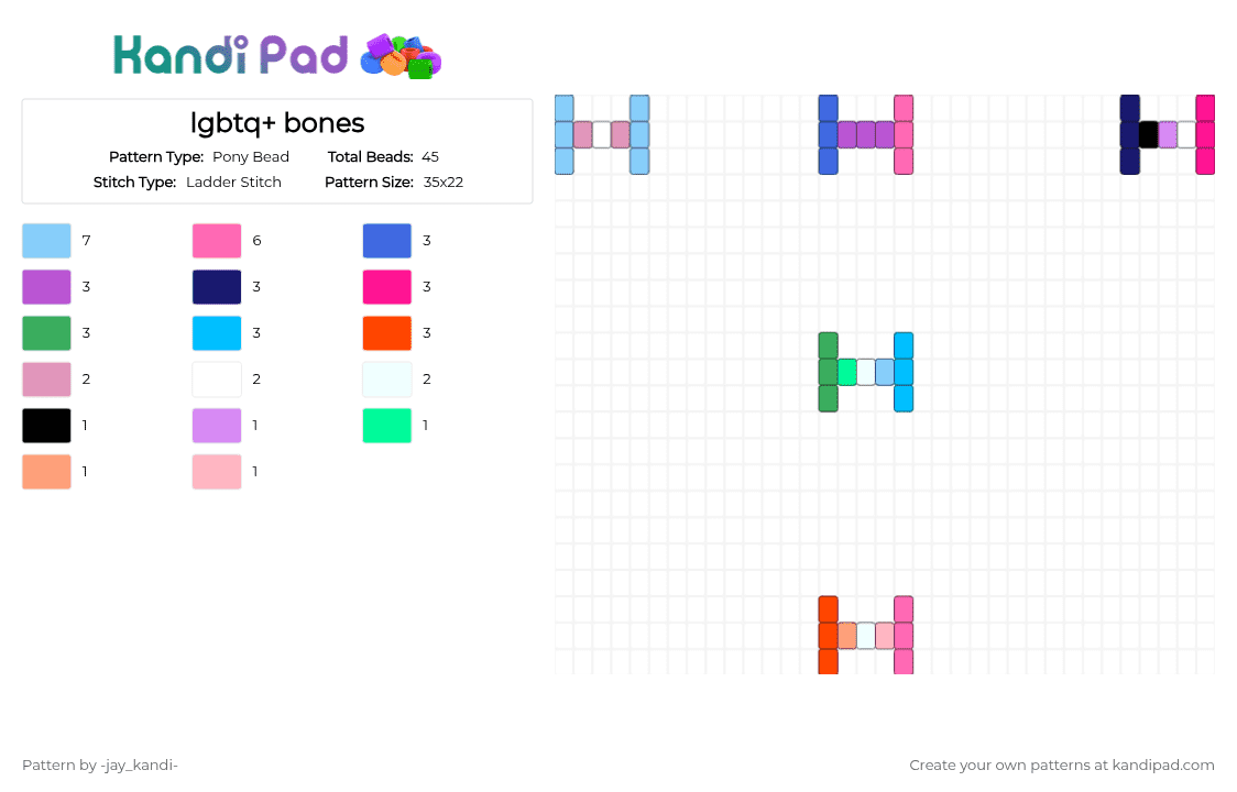 lgbtq+ bones - Pony Bead Pattern by -ruv- on Kandi Pad - light blue,pink