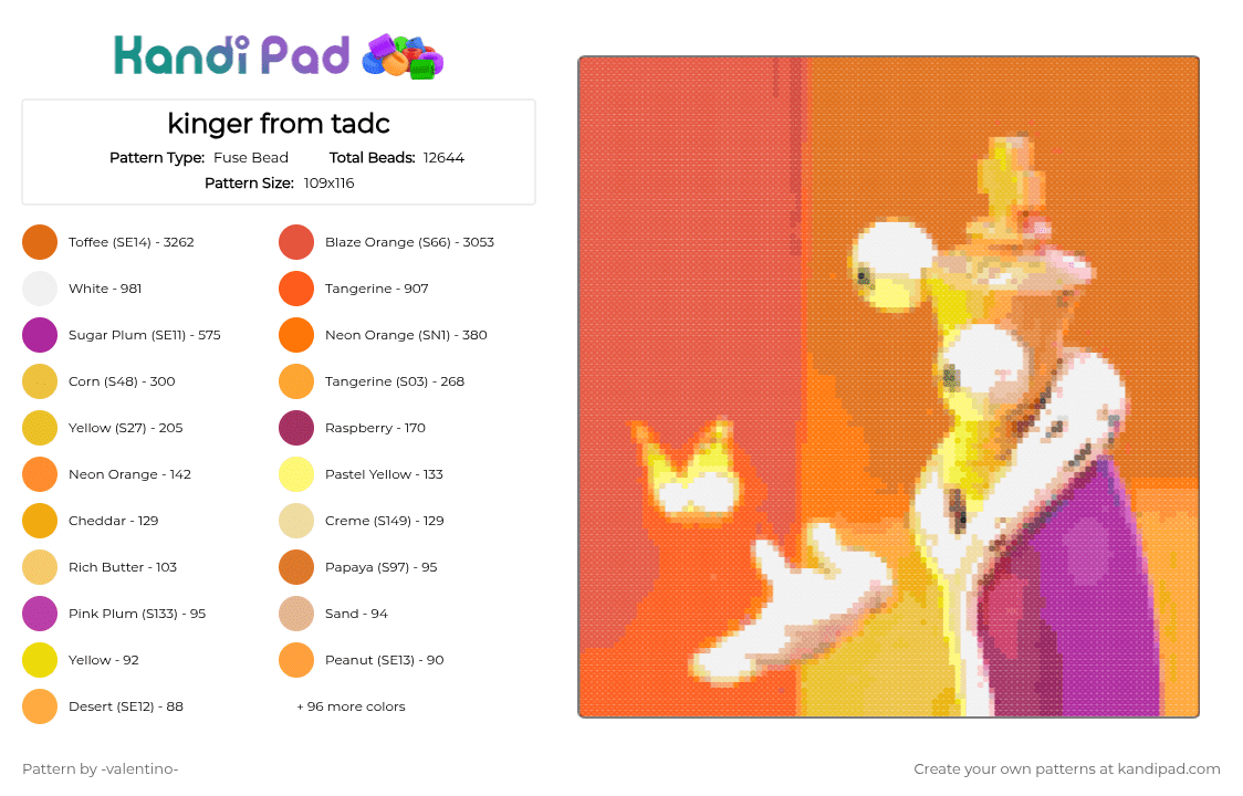 kinger from tadc - Fuse Bead Pattern by -ruv- on Kandi Pad - 