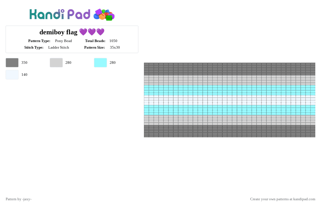 demiboy flag 💜💜💜 - Pony Bead Pattern by -ruv- on Kandi Pad - gray,light blue