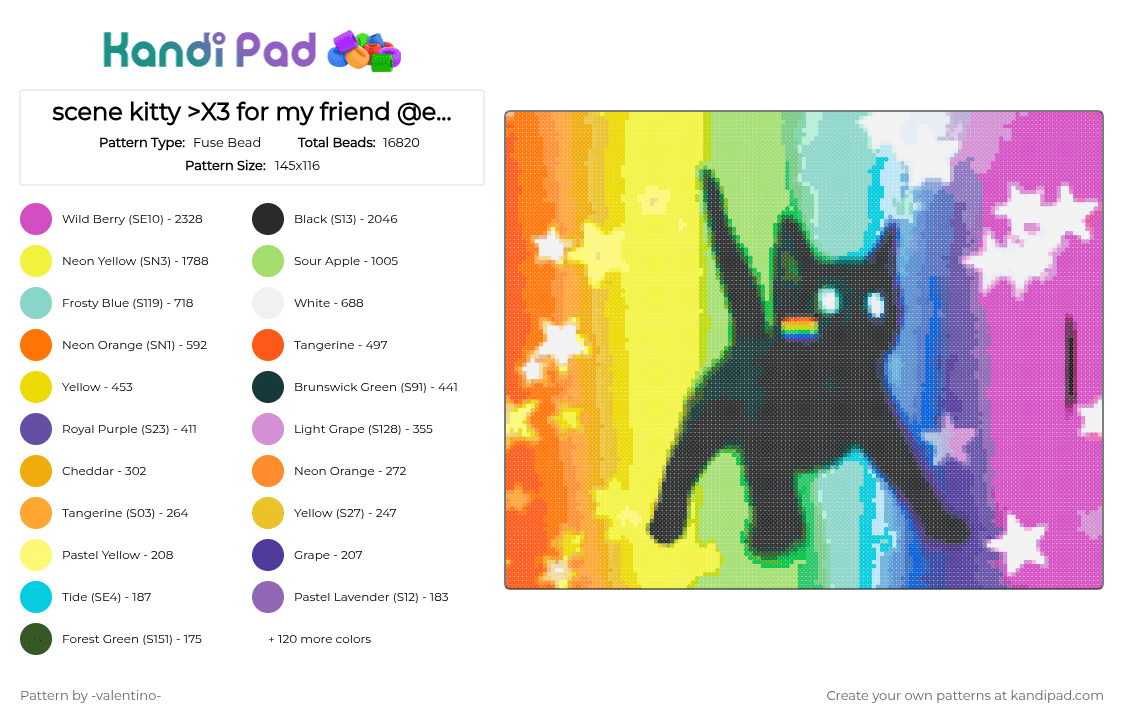 scene kitty >X3 for our friend @ev1l_k1tt3n_x3 - Fuse Bead Pattern by -ruv- on Kandi Pad - 