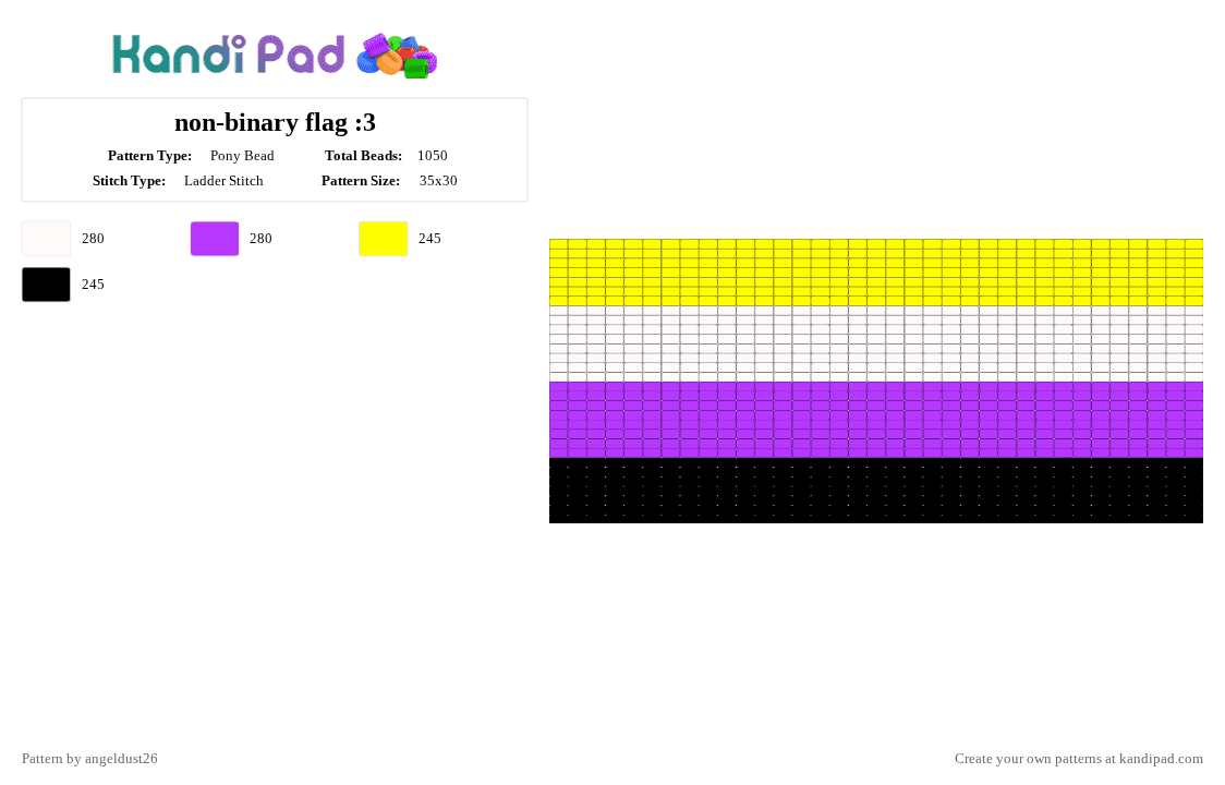 non-binary flag :3 - Pony Bead Pattern by -ruv- on Kandi Pad - yellow,purple