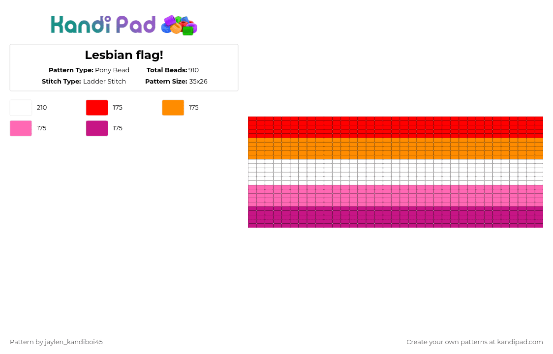 Lesbian flag! - Pony Bead Pattern by -ruv- on Kandi Pad - pink