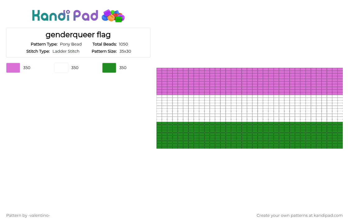 genderqueer flag - Pony Bead Pattern by -ruv- on Kandi Pad - pink,green