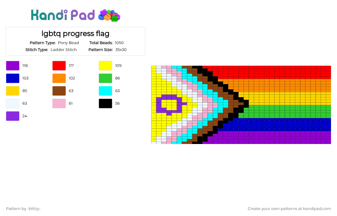 lgbtq progress flag - Pony Bead Pattern by -ruv- on Kandi Pad - red,yellow,purple
