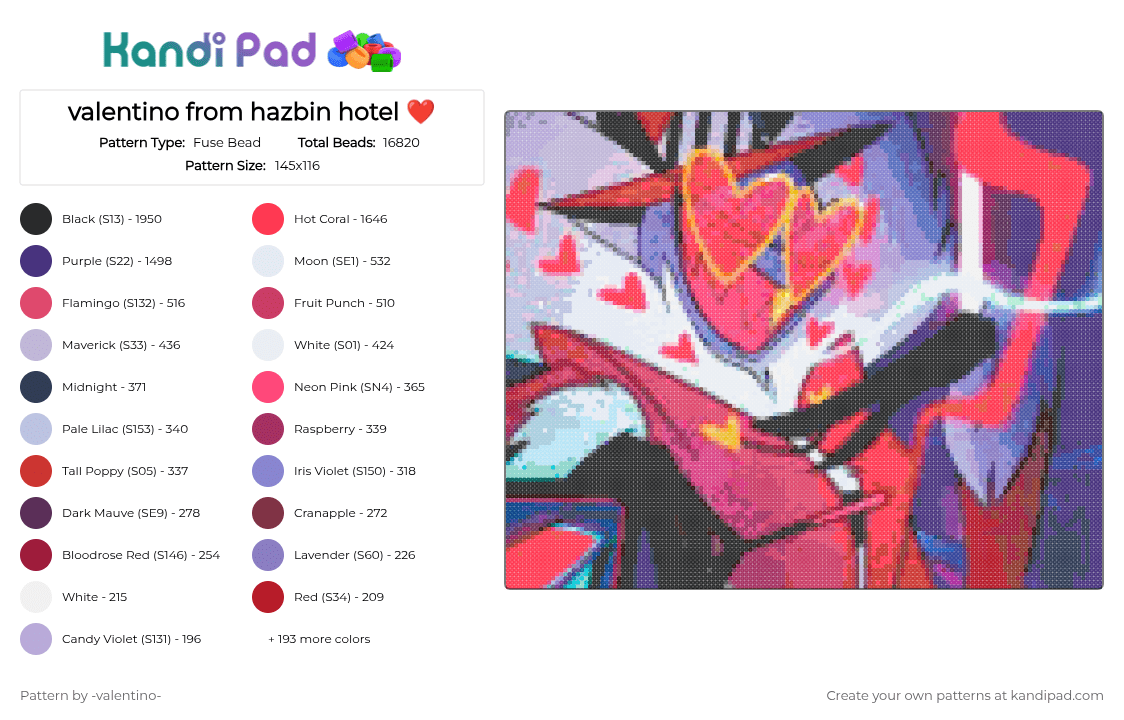 valentino from hazbin hotel ❤ - Fuse Bead Pattern by -ruv- on Kandi Pad - 