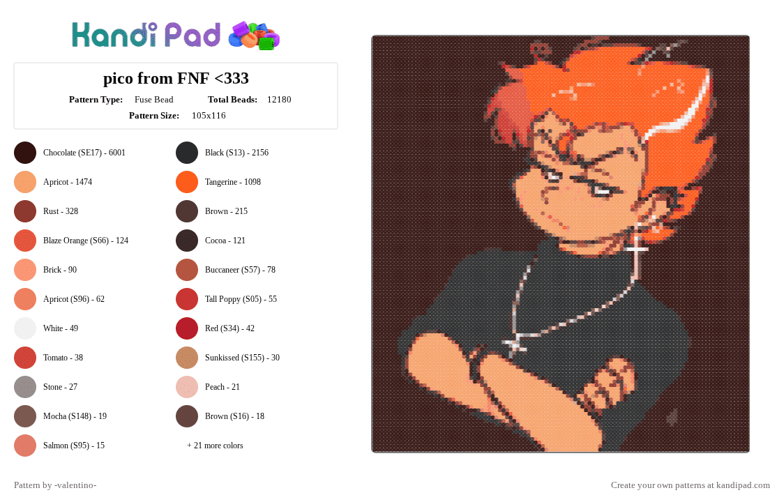 pico from FNF - Fuse Bead Pattern by -donnie- on Kandi Pad - 