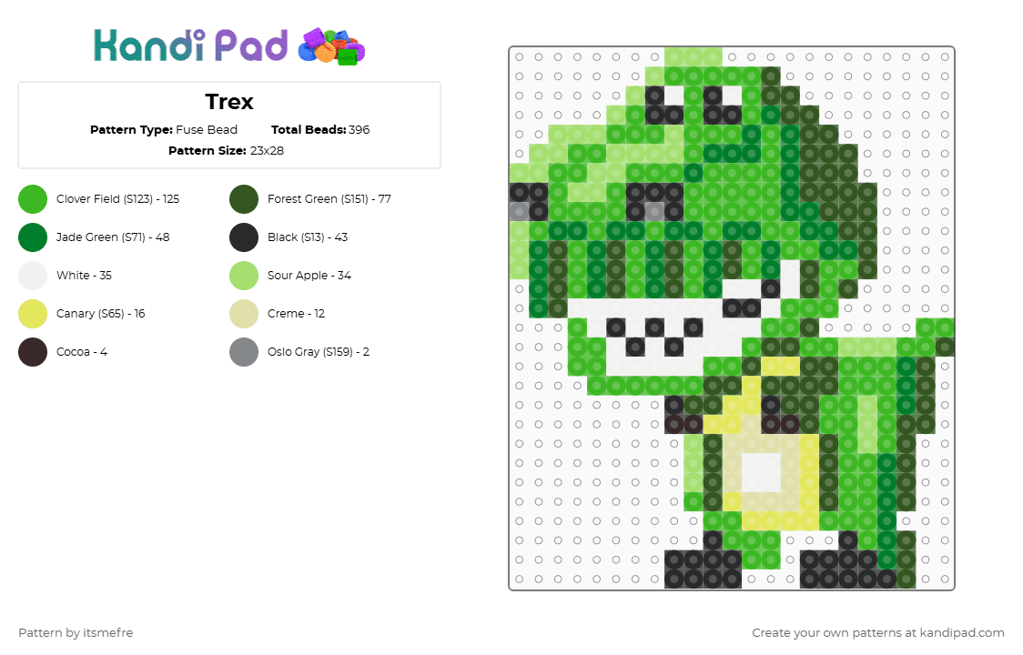 Trex - Fuse Bead Pattern by itsmefre on Kandi Pad - green,gold