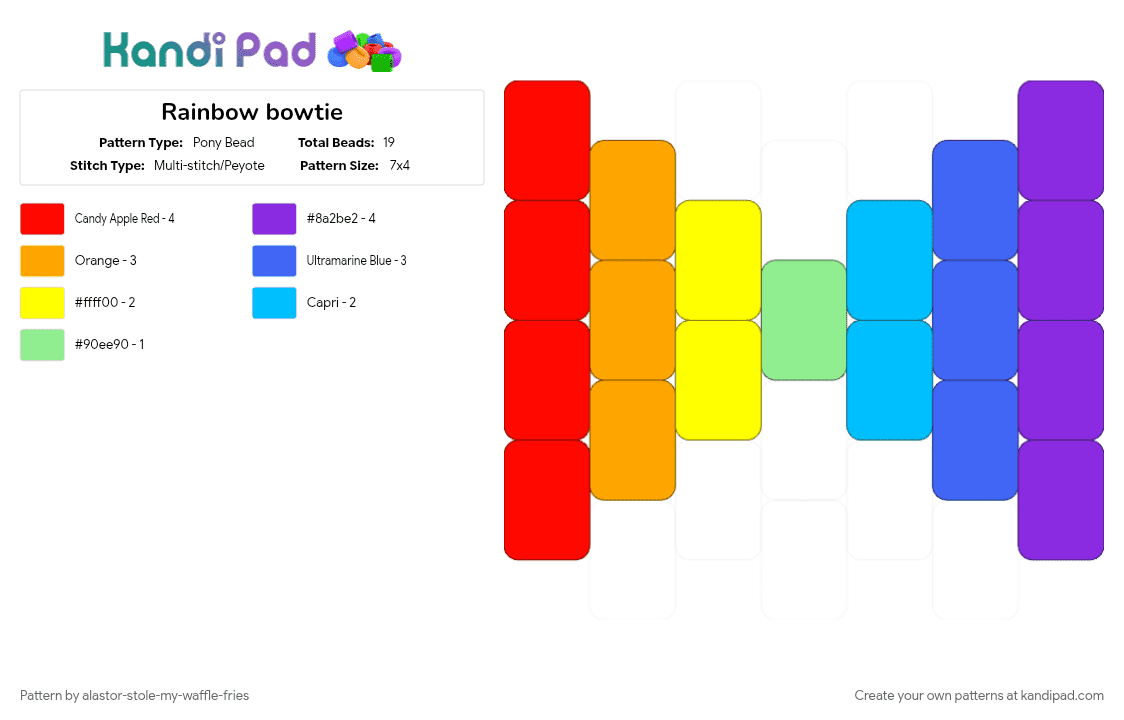 Rainbow bowtie - Pony Bead Pattern by alastor-stole-my-waffle-fries on Kandi Pad - blue, orange, purple, red