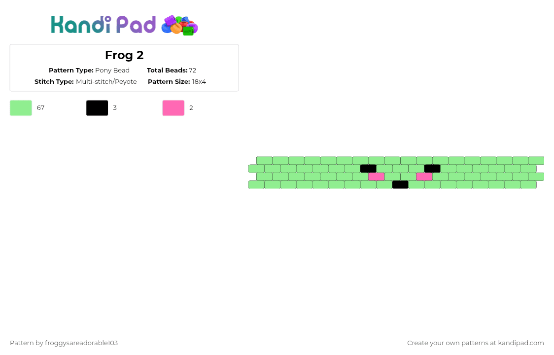Frog 2 Pony Bead Pattern - Kandi Pad | Kandi Patterns, Fuse Bead ...