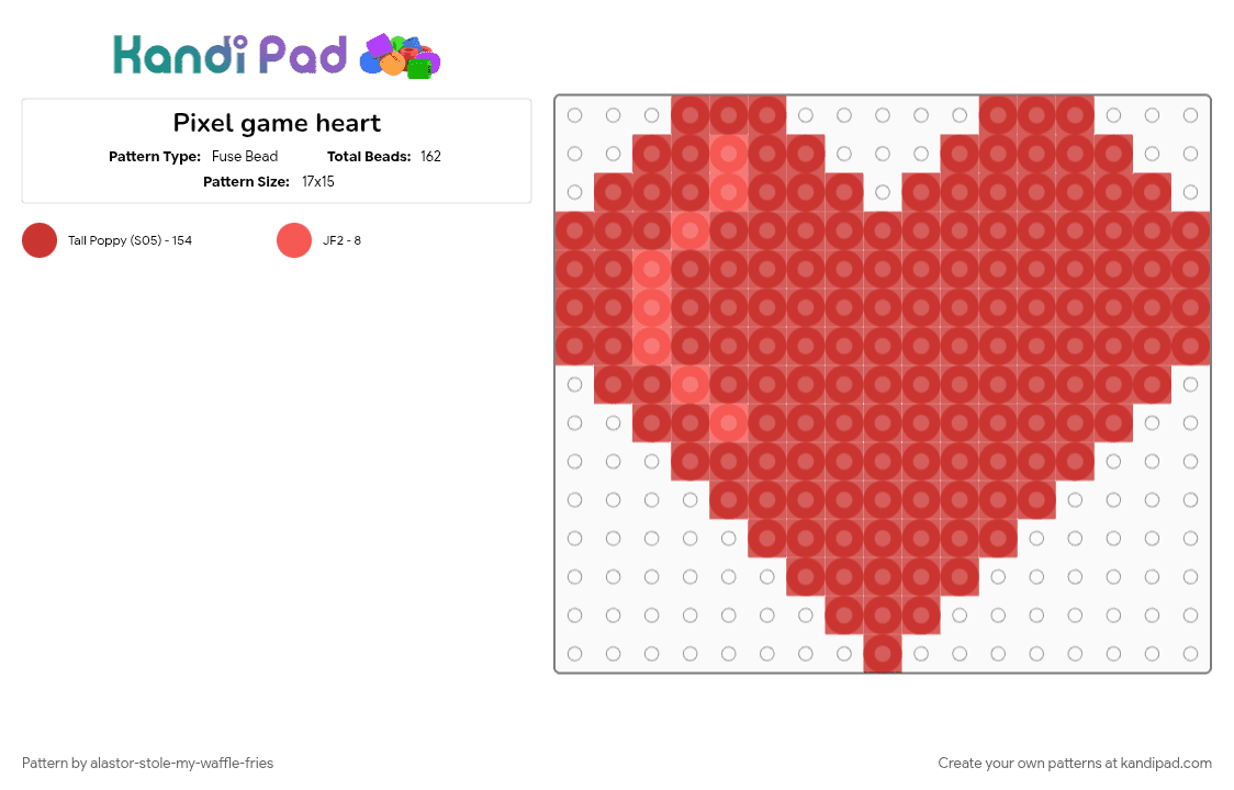 Pixel game heart - Fuse Bead Pattern by alastor-stole-my-waffle-fries on Kandi Pad - red